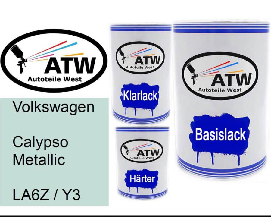 Volkswagen, Calypso Metallic, LA6Z / Y3: 500ml Lackdose + 500ml Klarlack + 250ml Härter - Set, von ATW Autoteile West.